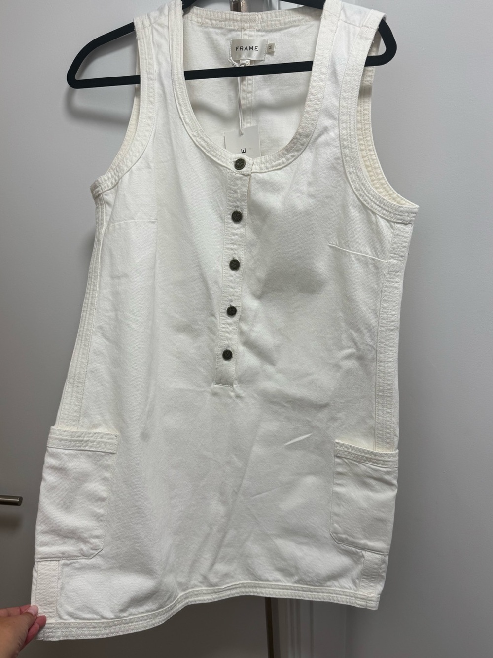 Frame Denim Cream Button-Front Cotton Tank with Patch Pockets, size L